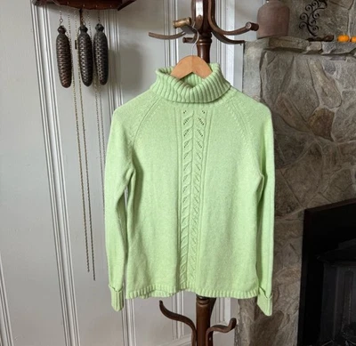 Suéter de malha verde gola alta algodão e angorá Y2K médio - Imagem 1 de 4