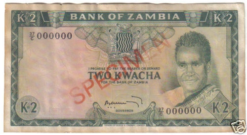 ZAMBIA 2 KWACHA 1969 PICK 11 SPECIMEN LOOK SCAN  - Image 1 of 1