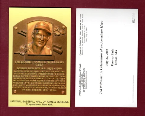 TED WILLIAMS, Red Sox CELEBRATION OF AMERICAN  HERO 7/22/02 HOF plaque postcard Cover