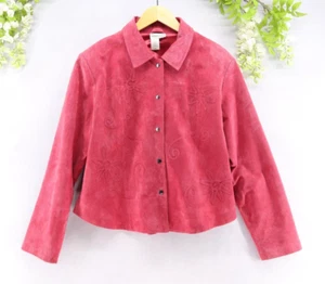 Coldwater Creek Women's Red Leather Snap Front Long Sleeve Jacket Sz L - Picture 1 of 9