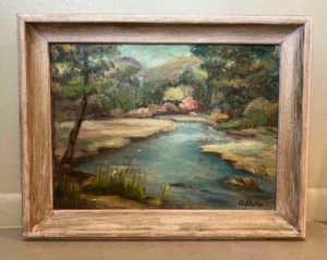 VINTAGE LANDSCAPE PAINTING WITH STREAM SIGNED BLYTHE - Picture 1 of 7