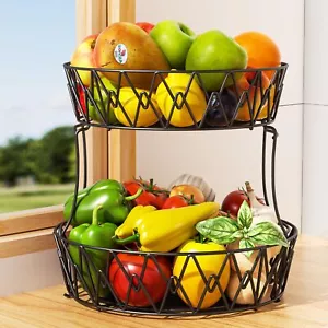2 Tier Fruit Basket For Kitchencountertop Fruit And Vegetable Bowlsthicken Wire - Picture 1 of 9