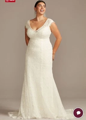 Hand Beaded Cap Sleeve Plus Wedding Dress - Image 1 of 4