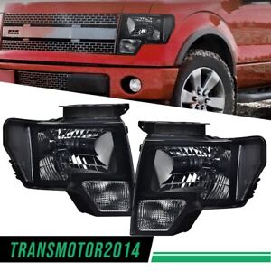 Fit For Ford F150 Pickup 2009-2014 Smoke Lens Clear Corner Headlights Lamps Pair