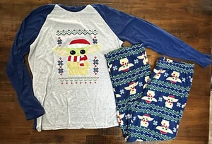 Star Wars Mandalorian Mens Christmas Pajama Set LARGE TALL Shirt & Fleece Pants - Picture 1 of 6