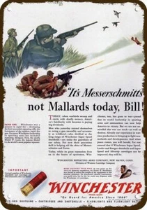1942 WINCHESTER MACHINE GUN & SHOTGUN & MESSERSCHMITT Vintage Look METALLSCHILD - Bild 1 von 1