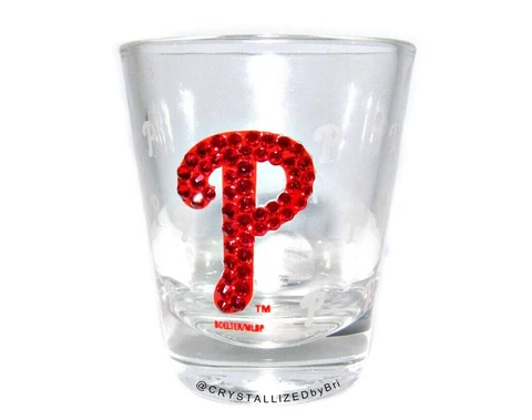 Bling Shot Glass AUSTRIAN CRYSTAL Any Baseball Team MLB Philles Sports Bedazzled Cover