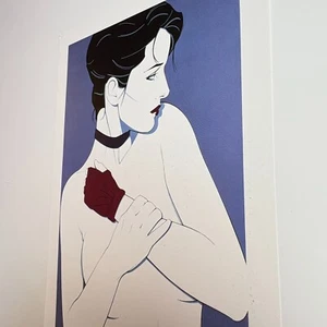 Patrick Nagel Vintage Druck oben ohne Frau Halsband Halskette fingerloser Handschuh dunkle Lippe - Bild 1 von 10