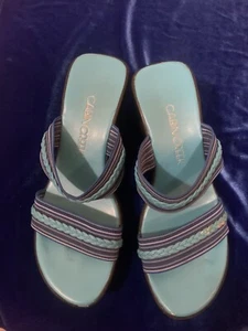 Sandalias CABIN CREEK para mujer azul marino turquesa deslizables cuña tela talla 5 S - Imagen 1 de 4
