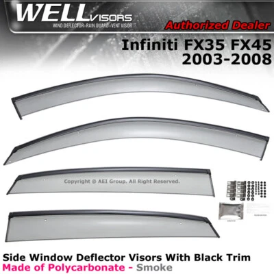 WELLvisors For Infiniti FX35 FX45 03-08 Window Visors Rain Guards Black Trim - Image 1 of 4