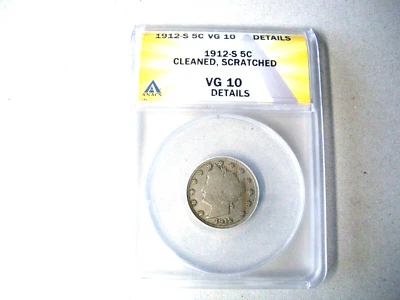 1912 s  LIBERTY HEAD NICKEL ANACS VG 10 DETAILS - Image 1 of 4