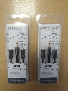 KitSound iSplit 3.5mm Headphone Splitter Adapter Black 3.5mm/3.5mm NEW - Picture 1 of 2