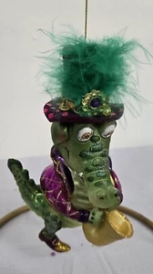 December Diamonds Alligator Playing Sax Glass Mardi Gras Christmas Tree Ornament - Picture 1 of 10