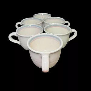 Vintage Pfaltzgraff Aura Kaffeetassen 6er Set rosa blau Streifen flache Tasse NICHT MEHR ERHÄLTLICH - Bild 1 von 24
