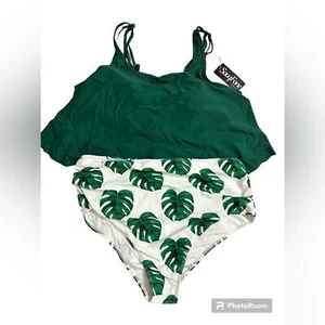 Women Two Piece Bathing Suit Ruffled Flounce Top High Waisted Bikini size 2XL - Picture 1 of 1