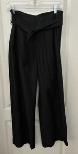 NWT ANN TAYLOR Loft Ann Womens Sz 2 Black Linen Blend Belted Wide Leg Pants - Picture 1 of 9
