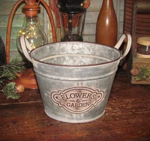 Primitive Vtg Style Verdigris Rustic Metal Country Flower Garden Wash Tub Tin - Picture 1 of 8