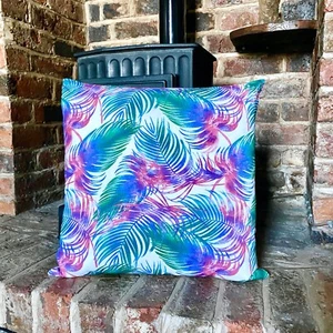 950. Funda de cojín 100 % algodón plumas rosa y azul - Imagen 1 de 2