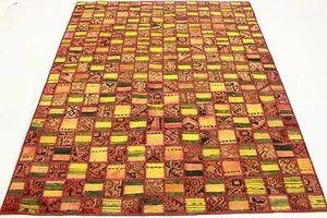 Vintage Patchwork Kilim Special Oriental Rug Distressed Look 210x160 Red Green 2333 - Picture 1 of 10