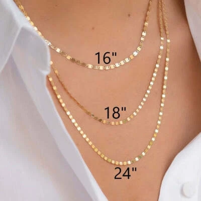 Gargantilla collar de oro amarillo blanco y rosa sólido de 14K cadena de eslabones con espejo Foto 1 de 4