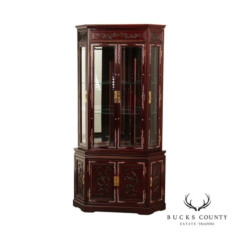 Chinese Rosewood Carved Illuminated Corner Display Cabinet Cover