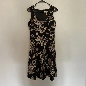 Amanda Smith Sleeveless Fitted Size 6 Black Brown Beaded Neck Pleated Dress EUC - Picture 1 of 10