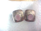 Southwest Sterling Clip Earrings - Signed T & RS with Pink Stone