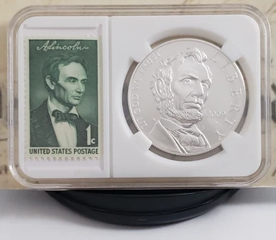 2009-P Lincoln Commemorative Silver Dollar with Vintage Stamps - Nice! W10 - Image 1 of 4