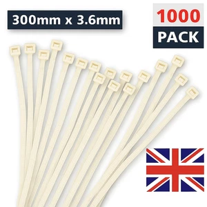 1000er PACK 300 MM X 3,6 MM NYLON KUNSTSTOFF STARK WEISS KABELBINDER TIE WRAPS ZIP BINDER - Bild 1 von 7