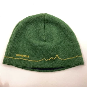 Patagonia Green Winter Beanie Wool Blend Cap Yellow Mountain Line - Picture 1 of 6