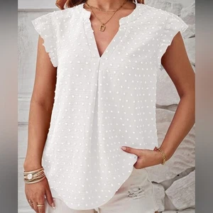 STACCATO women’s size small pullover ruffle sleeve tank top polka dot v-neck - Picture 1 of 12