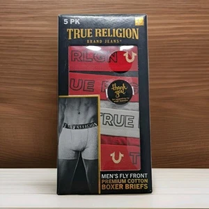 True Religion 5-Pack Mens Large Fly Front Premium Cotton Tag less Boxer Briefs - Picture 1 of 6