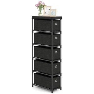 Narrow Dresser with 5 Drawers Slim Storage Tower Space-Saving Chest of Drawers - Picture 1 of 11