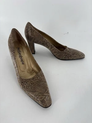 Tacones vintage YSL Yves Saint Laurent para mujer 10M marrón beige cuero reptil Foto 1 de 4