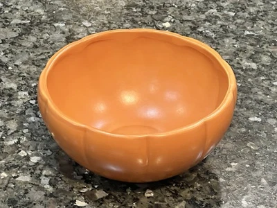 NEW Pottery Barn Pumpkin Shaped Stoneware Single Bowl Orange Thanksgiving Rare! - Image 1 of 3