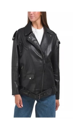 Chaqueta de moto Hudson de gran tamaño en negro vegano para mujer talla mediana NUEVA PRECIO DE VENTA SUGERIDO POR EL FABRICANTE $328 Foto 1 de 4