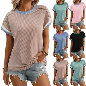 Summer Casual T Shirt for Women in Twisted Striped Color Blocked Style - Picture 1 of 82