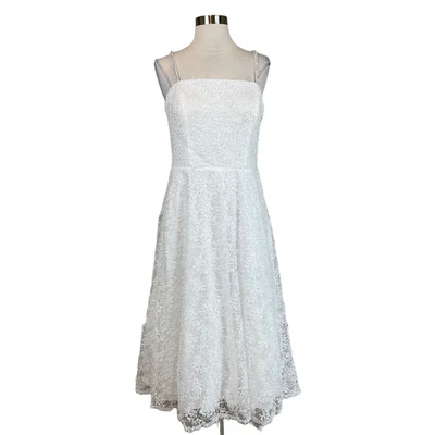 AQUA Women's Cocktail Dress Size 4 White Sequined Lace Sleeveless A-Line Midi - Image 1 of 4