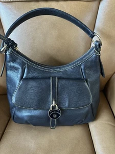 Dooney & Bourke Samba Black Pebbled Leather Logo Lock Hobo Shoulder Bag - Picture 1 of 7