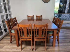 1500mm Square Timber Dining Table + 8 Chairs - Picture 1 of 6
