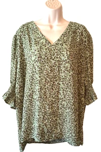 Blusa para mujer Jones New York verde floral plus manga 3X 3/4 pulóver top - Imagen 1 de 9