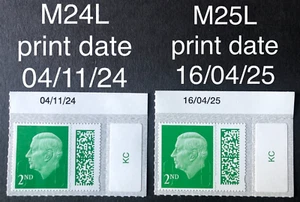 GB KCIII 2nd Barcoded Definitive Stamps pair M24L + M25L with print date tab MNH - Picture 1 of 1