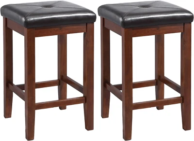 Upholstered Square Seat Counter Height Bar Stools Set of 2, Vintage Mahogany, 24 - Image 1 of 4