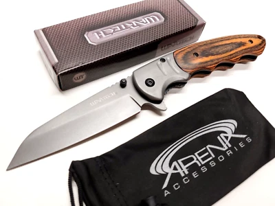 Wartech Wood Gents Pocket Knife Sheepsfoot Wharncliffe Spring Assisted Flipper - Image 1 of 4