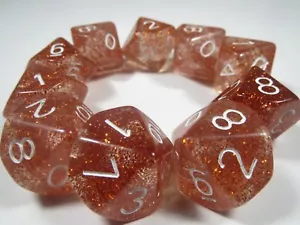 NEW RPG Dice Set of 10D10 - Glitter Golden Rose - Picture 1 of 1