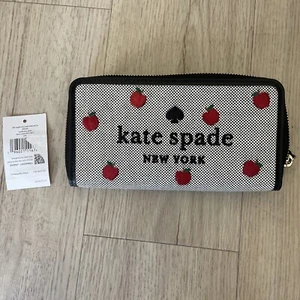 Kate Spade Ella Apple Toss bestickte große kontinentale Reißverschluss Geldbörse schwarz multi - Bild 1 von 3