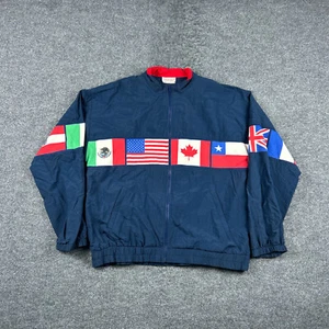 Vintage Norm Thompson Jacket Adult Large Blue Windbreaker Flags of the World - Picture 1 of 11