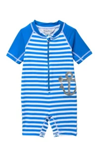 Tommy Bahama 18M Infant Boy's 1 Pc S/S Raglan Rashguard Bodysuit Swimsuit Blue - Picture 1 of 1