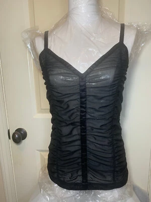 HELMUT LANG BLACK RUCHED MESH SLIP CORSET TOP NWT SZ 6 - Image 1 of 4