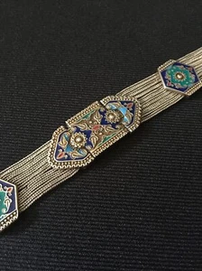 Sterling Silver & Blue Enamel Turkish Bracelet - Picture 1 of 9